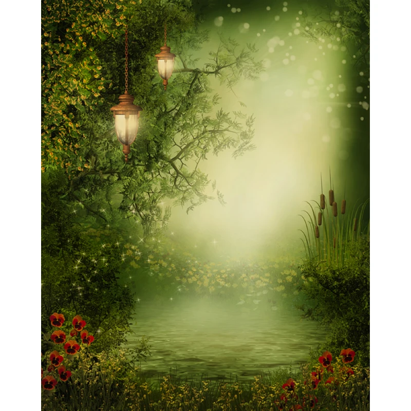 

Wonderland vinyl cloth retro lamps flower forest scenery photography backdrops for children photo studio portrait backgrounds