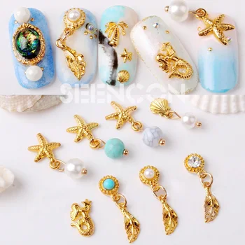 

10pcs new Alloy 3D Nail Art Stickers shell starfish tassel pendant jewelry Glitter nail gel tools nail DIY Rhinestone Decorate