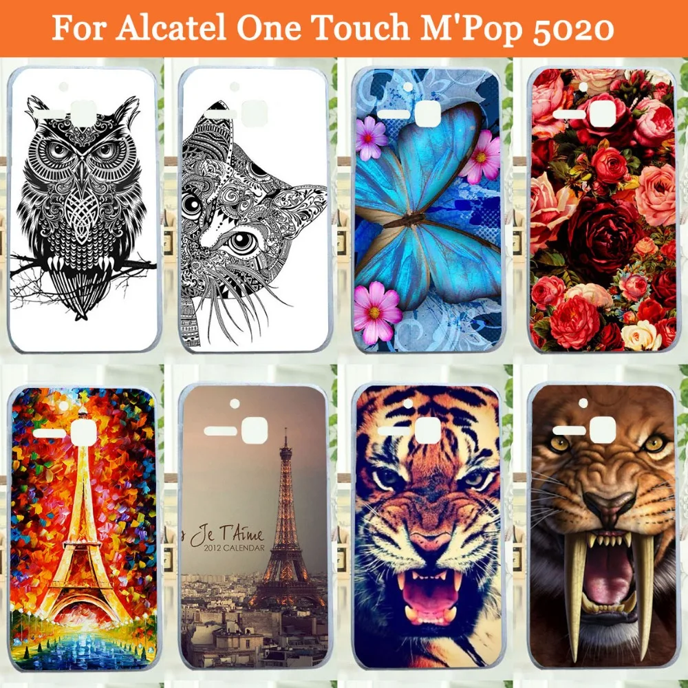 

14 Patterns Catoon Animal Flower Painting Soft TPU Case For Alcatel One Touch M'pop 5020 5020D OT-5020 Soft Case