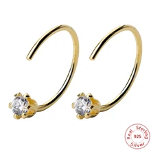 Высокое качество изделия реального Чистая 925 пробы серебро Для женщин аксессуары Кубического циркония CZ 6 когти Стад Серьги золотистого цвета