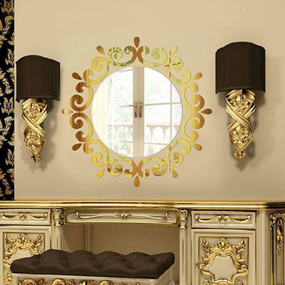 Самая популярная акриловая наклейка для комнаты, художественный зеркальный светильник DIY, 3D стикер на стену, украшение для дома, европейский стиль - Цвет: Золотой