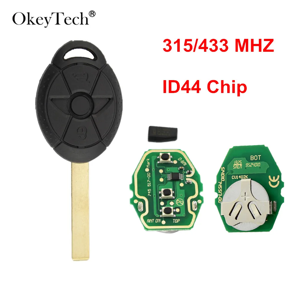 

Okeytech Replacement 3 Buttons Smart Remote Key Fob For BMW Mini Cooper 315/433Mhz With PCF7935 ID44 Chip Uncut Blank Blade