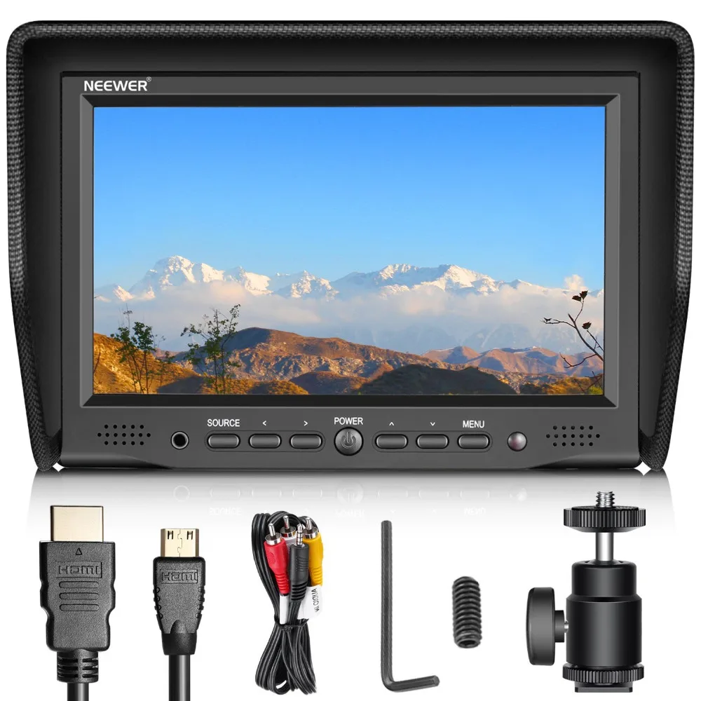 Neewer 7 дюймовый полевой монитор для камеры VGA/AV/HDMI вход IPS экран 800:1 камер