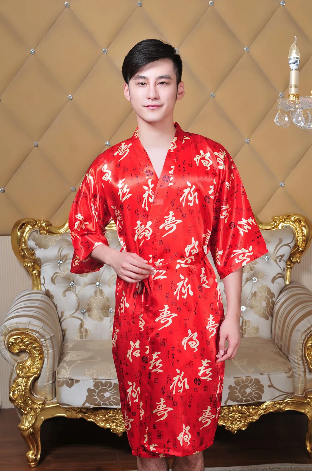 Мужское кимоно, халат в китайском стиле, халат с цветочным принтом, одежда для сна, повседневная одежда для сна, вискозное неглиже, свободное интимное белье