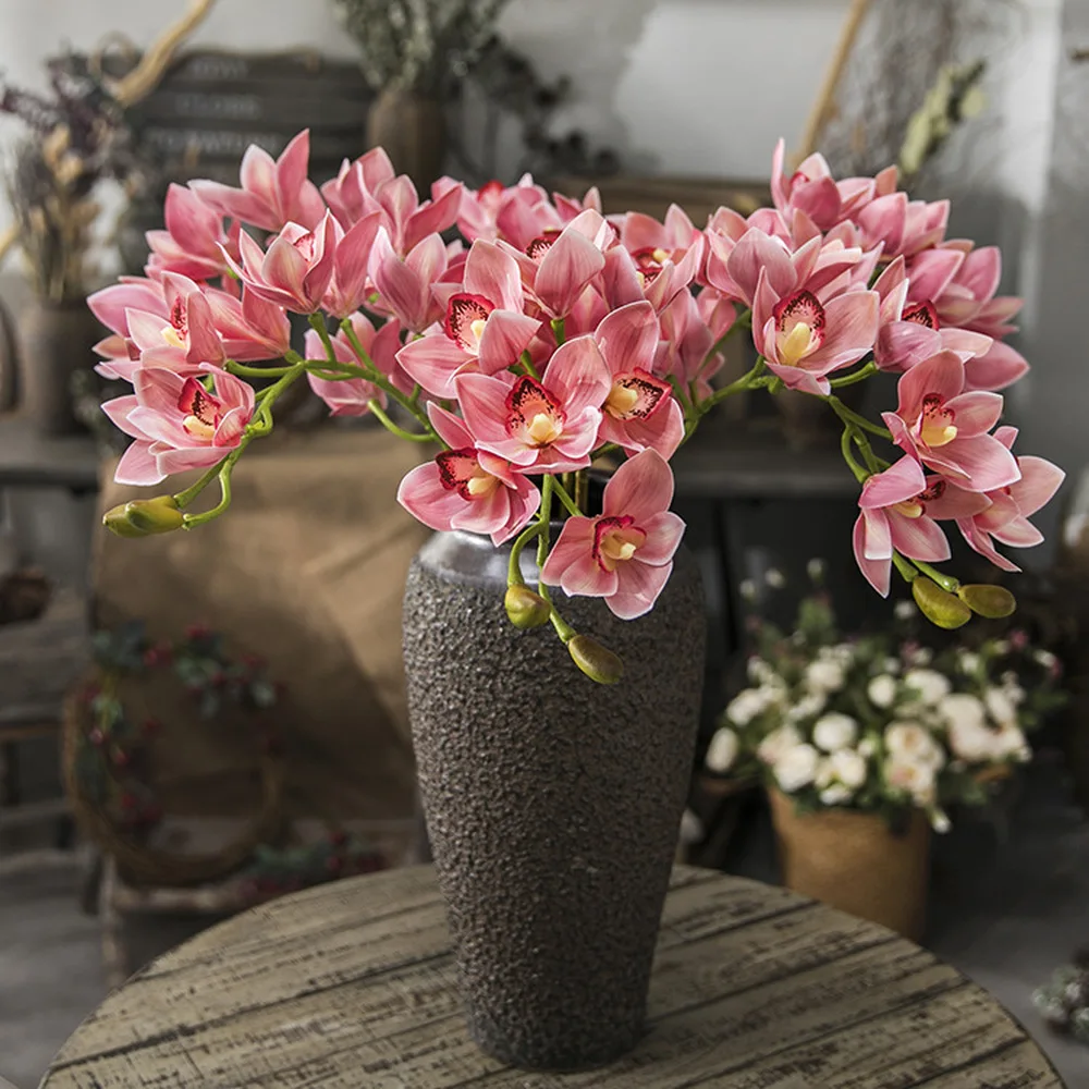 

Real Touch 3D Printing Cymbidium 10 Head Artificial Flower Latex Hand Feel 5 Color Simulation Flower Wedding Decoration for Home