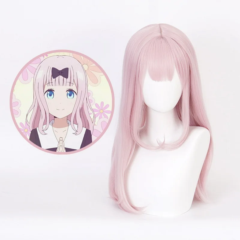 Длинный прямой розовый парик Fujiwara Chika для косплея Кагуя сама: Love is War Kaguya sama wa