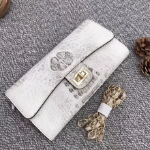 Модная дизайнерская натуральная Аллигатор из крокодиловый кожи женский манжет цепь сумка женская тонкая вечерняя сумочка через плечо сумка