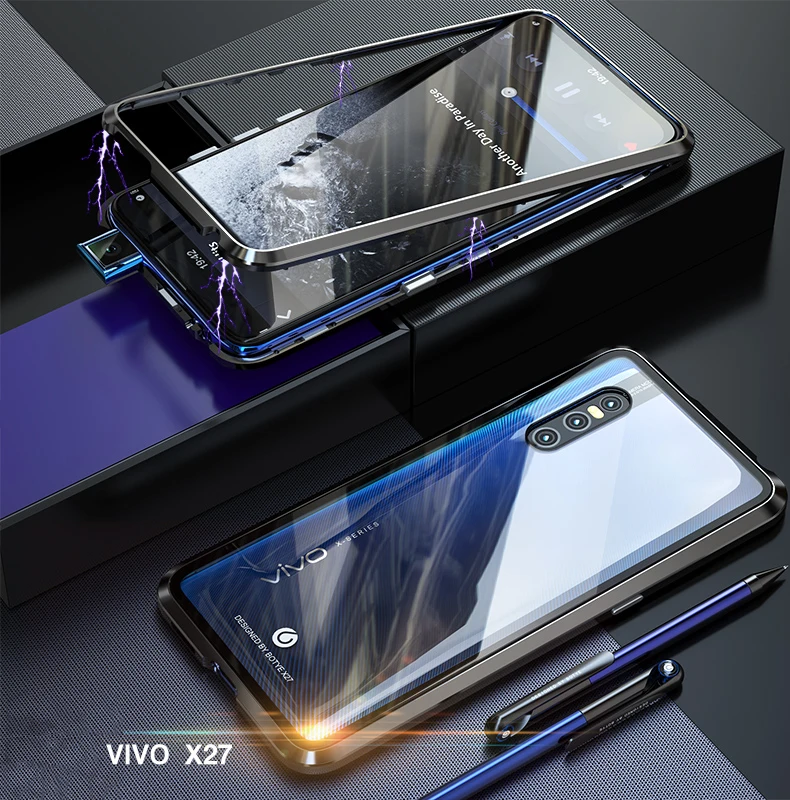 Металлическая крышка для vivo X27 Алюминий Магнитный бампер чехол для vivo x27 x 27 кейс для Samsung Galaxy прозрачный кейс Стекло задняя крышка для vivo X27 телефонные чехлы