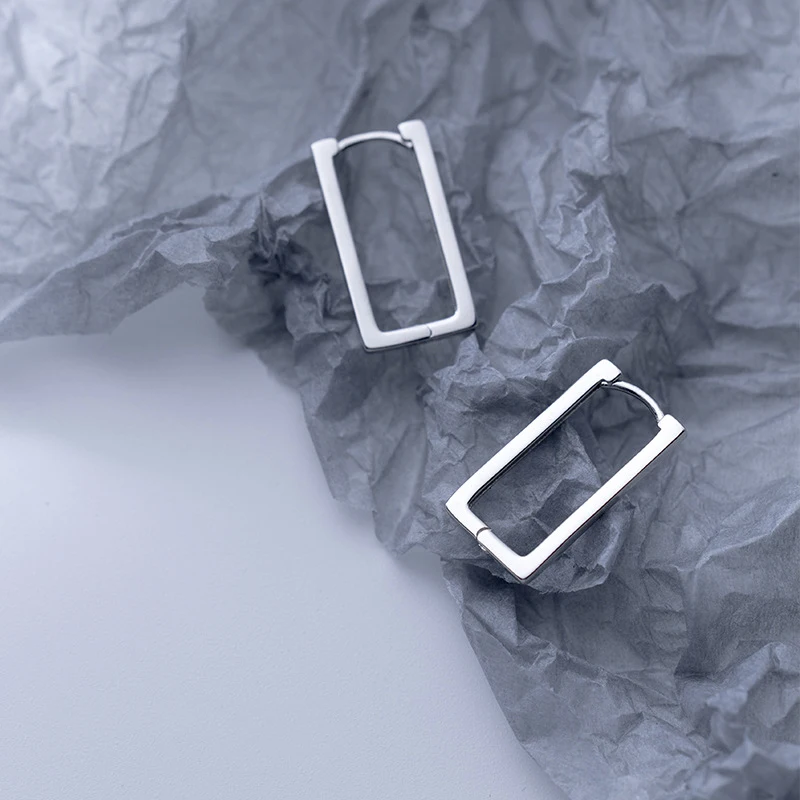 SOFTPIG Real S925 orecchini a cerchio rettangolari geometrici lucidi minimalisti in argento Sterling per regalo di gioielleria raffinata per feste da donna di moda