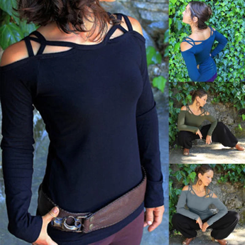 2018 Summer Fashion Casual Women ladies Long Sleeve Off Shoulder Skinny Solid Pullover T-Shirts Tops 5 Style Size S/M/L/XL | Женская