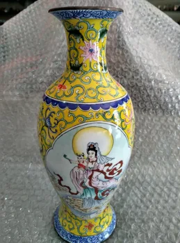 

8.86 inch / The ancient Chinese colored enamel copper guanyin vase