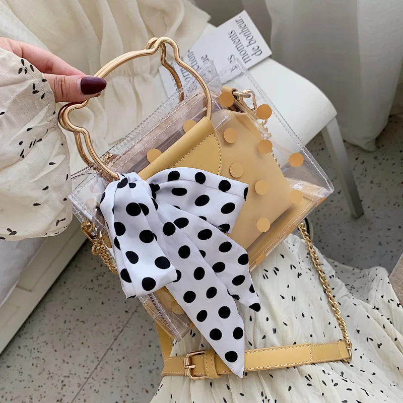 

Summer Transparent Jelly Tote Crossbody Bags For Women 2019 Quality PVC Luxury Handbags Designer Ladies Beach Scarf Shoulder Bag
