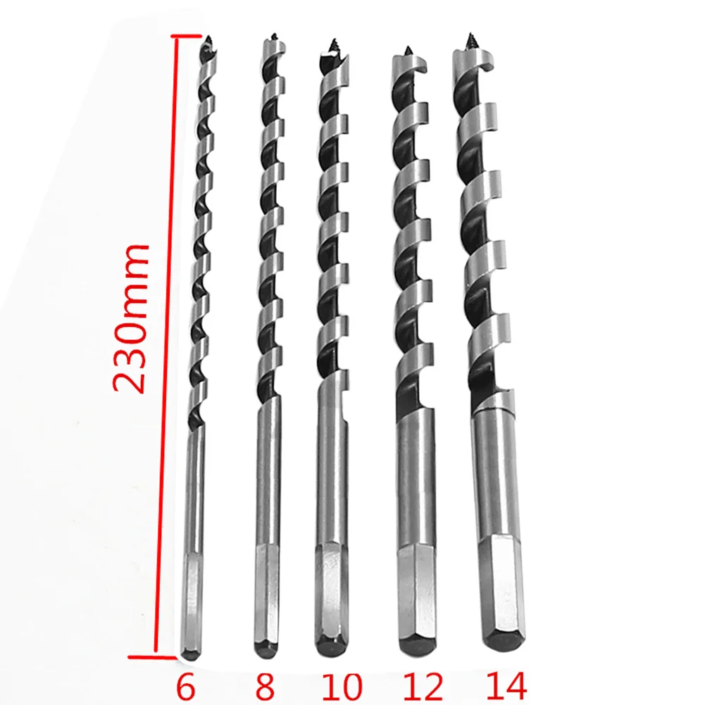 5pcs/set 230mm Hex Shank Long Auger Drill Bit Woodworking Hole Saw Cutter Drilling Tool 6mm 8mm 10mm 12mm 14mm