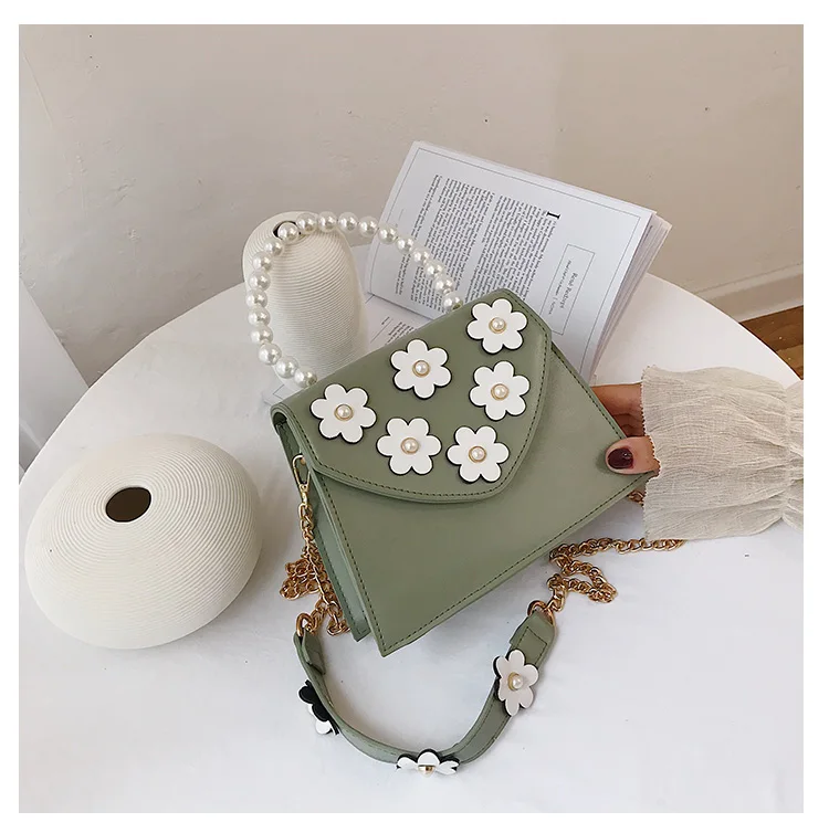 Элегантная женская сумка-тоут с цветами и жемчугом, лето, новинка, качественная женская дизайнерская сумка из искусственной кожи, сумка через плечо на цепочке