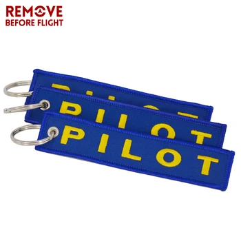 

5 PCS/LOT Blue with Yellow Pilot Key Chain Key Tag Chains Jewelry Embroidery Safety Tag Aviation Gifts Special Pilot Luggage Tag