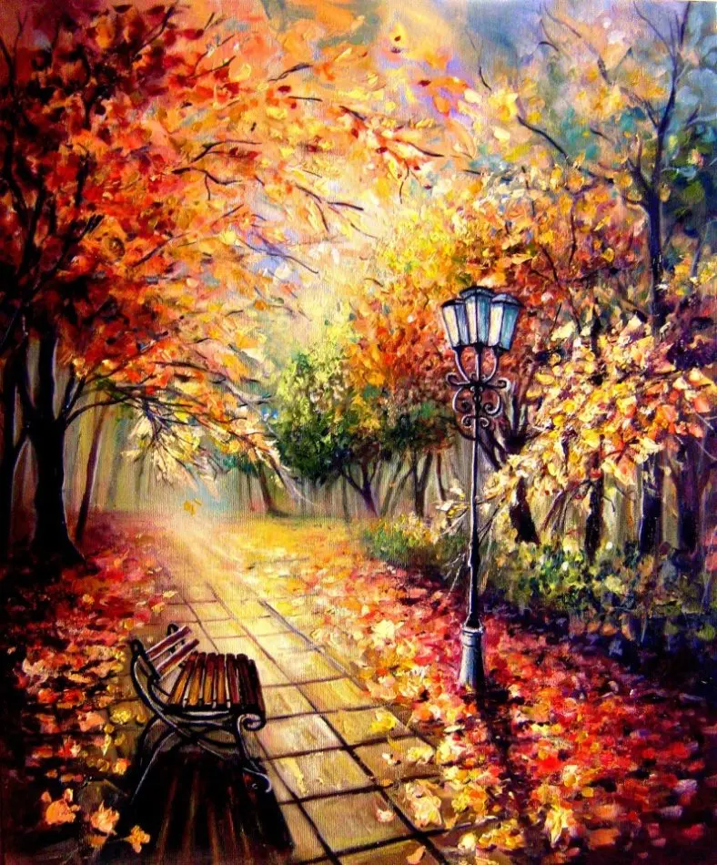 

14/16/18/28 Autumn park Gold Needlework,People Bricolage Woods DMC Cross stitch,Embroidery kits 14CT Canvas