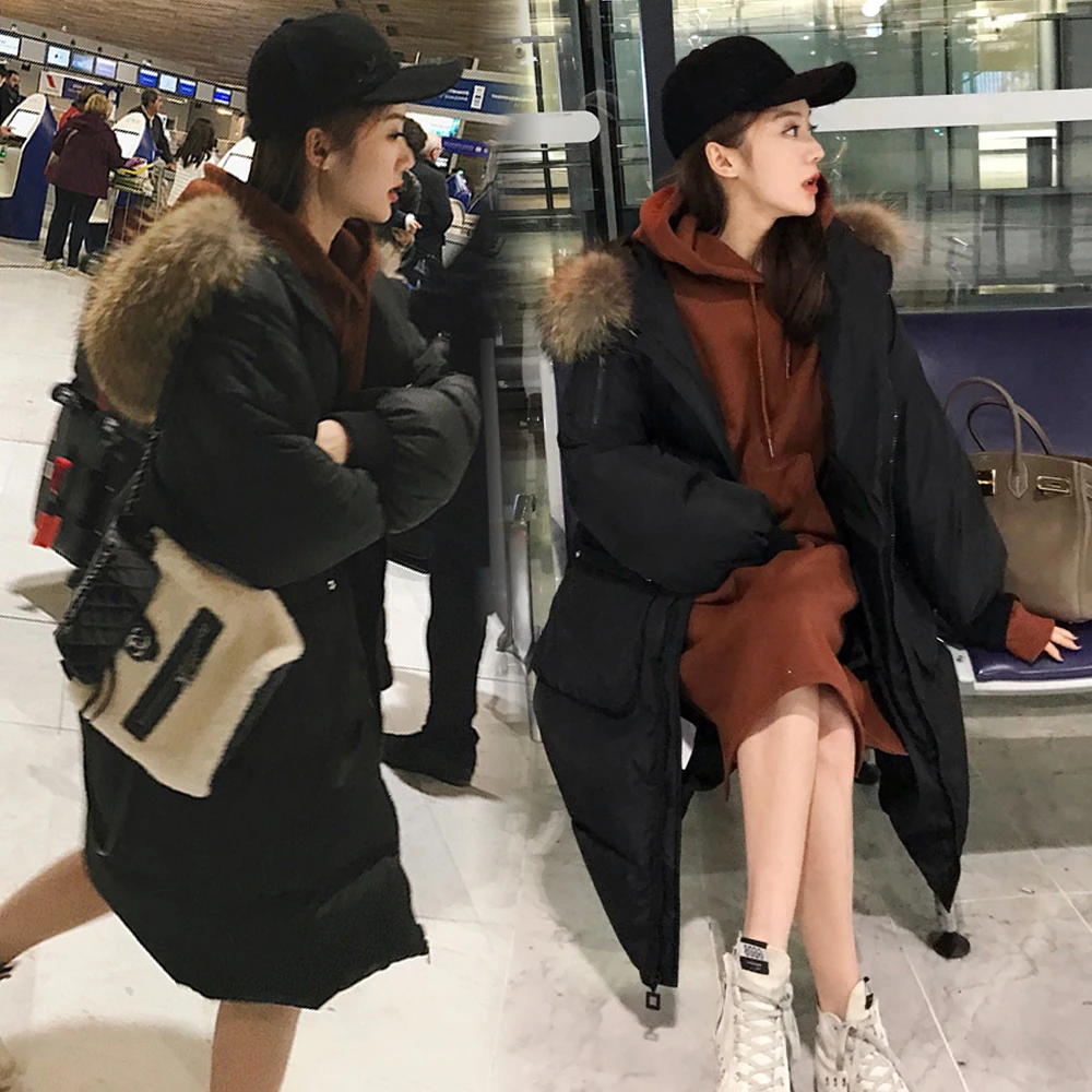 Mode Capuchon 2018 D'hiver black Nouveau Manteaux Long Survêtement Et Veste Col Parkas À Fourrure Femelle Chaud White Épais De Manteau Parka Femmes Grand Xq6Bx76