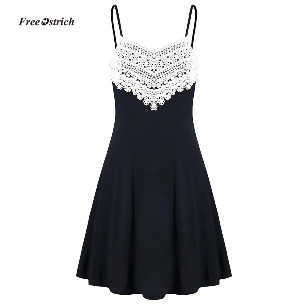 

Free Ostrich Dress Fashion Womens Crochet Lace Backless Mini Slip Camisole Sleeveless Dress sweet summer Dresses new women Dress
