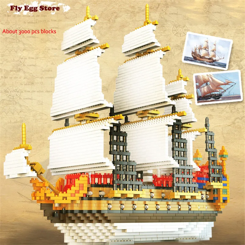 

Large Hot 3000pcs ship Model Building Kits ho scale sailboat toy for adult boy girl Small block educational building blocks toy