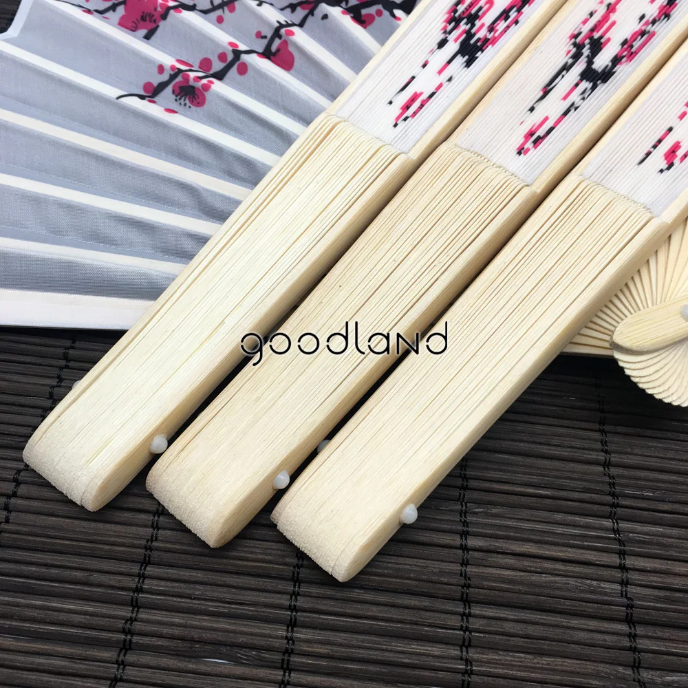 100 шт. 21x38 см китайский бамбуковый Карманный вентилятор цветок вишневый цвет ручные складные веера свадебные и вечерние сувениры
