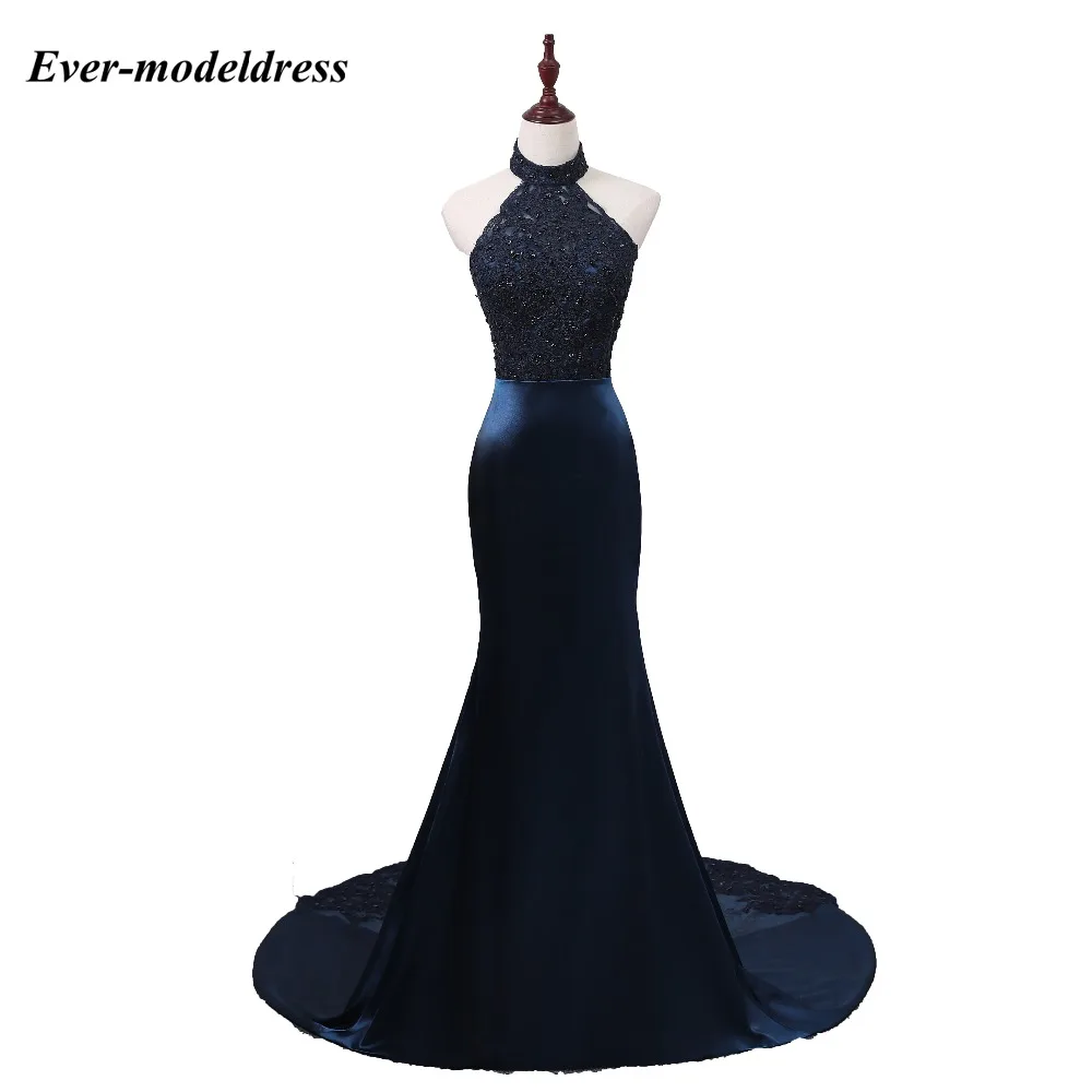 navy blue halter dress long