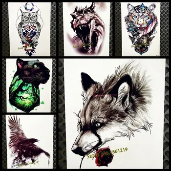 3D Sexy Wolf Waterproof Temporary Tattoo Body Art ARm Tatoo Women 21*15CM Men Fake Flash Water Transfer Black Tattoo Sticker Leg