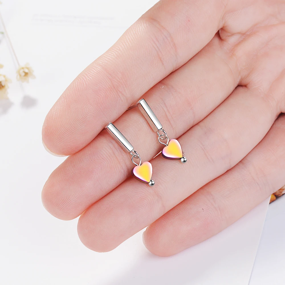 Женские серьги из серебра 925 пробы с маленьким цветным сердцем|Серьги-гвоздики| |