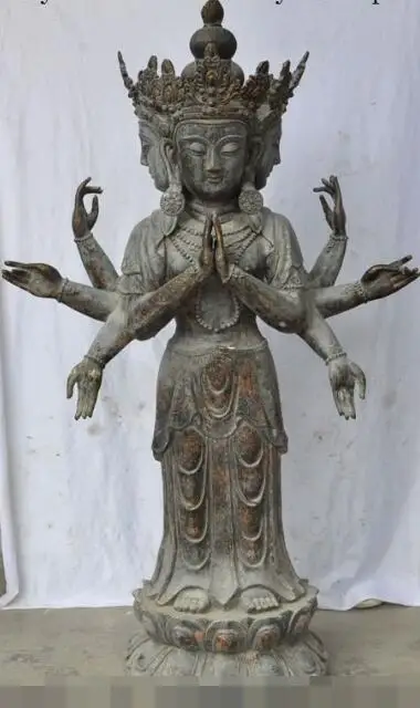 

S03908 46"tibet buddhism Bronze 3 head 8 arms Ushnishavijaya Namgyalma buddha statue (B0328)