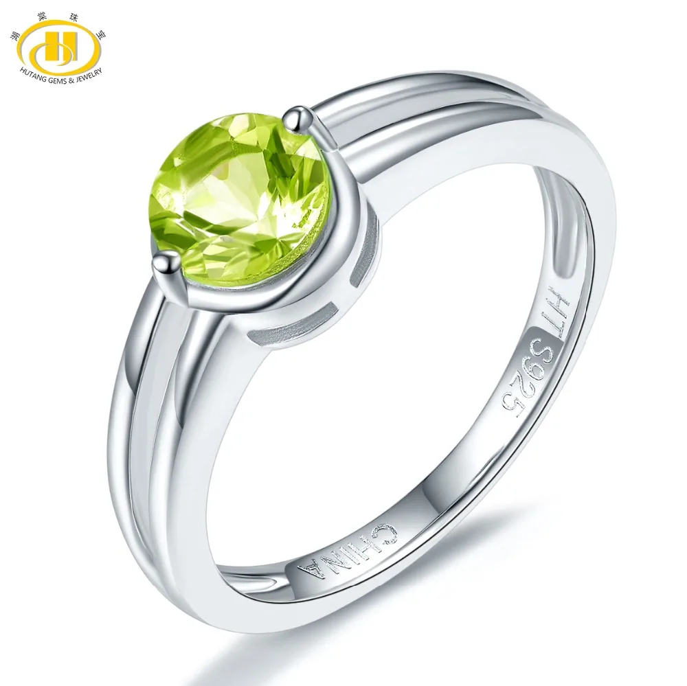 Женское кольцо Hutang Peridot элегантное из чистого серебра 925 пробы с натуральным зеленым драгоценным камнем