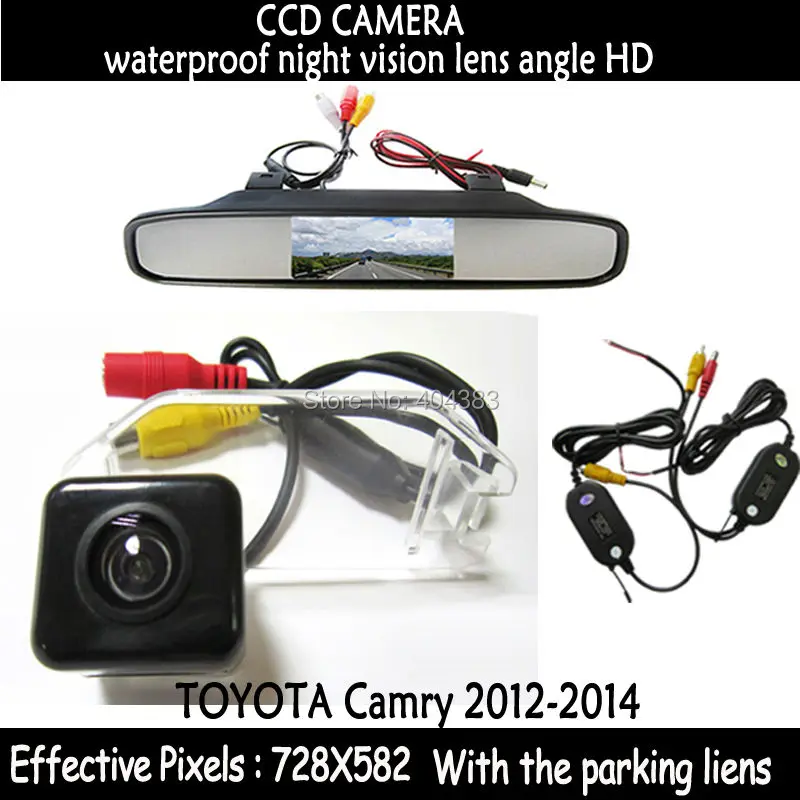 

WIireless CCD HD Car rear view parking backup camera for Toyota Camry 2012 2013 2014 + 4.3" car rearview mirror monitor TFT LCD