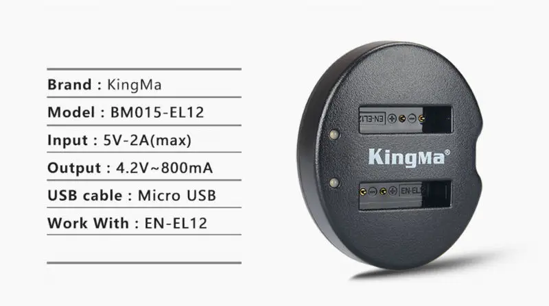 KingMa BM015-EL12 двойной(двойной) Батарея Зарядное устройство EN-EL12 EL12 Зарядное устройство для Nikon S9700s/S8200/S9600/P330/S620/S8200/AW130s AW