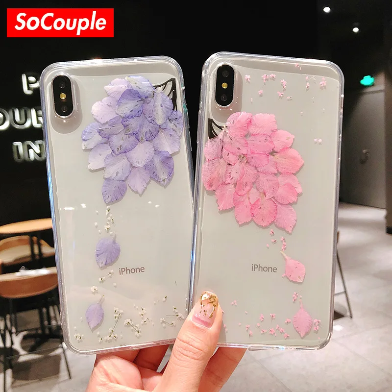 

SoCouple Real Flowers Dried Flowers Soft TPU Back Cover For iPhone X 6 6S 7 8 plus Phone Case for iphone XR XS Max Case Capa