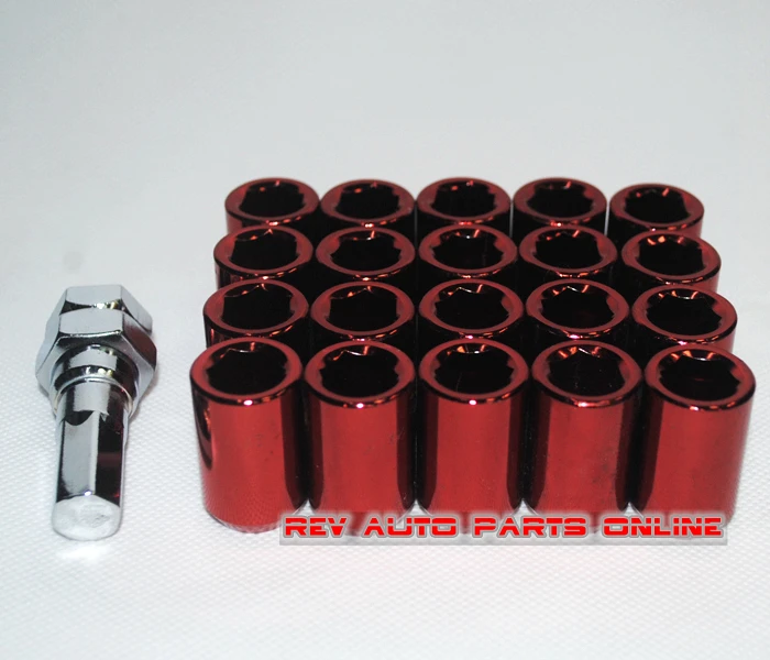 Red 32mm M12x1.5 / M12x1.25 Steel Racing Car Wheel Lock Nuts Chrome Lug