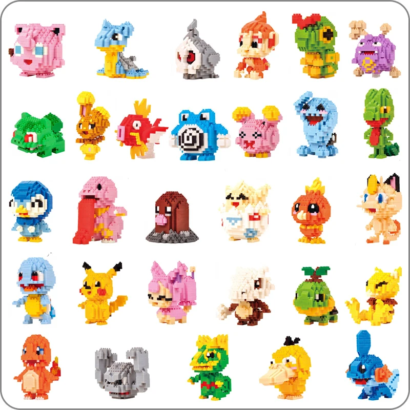 

LNO Anime Pocket Monster Pikachu Koffing Psyduck Poliwhirl Meowth Mudkip Piplup DIY Diamond Mini Building blocks Toy no Box