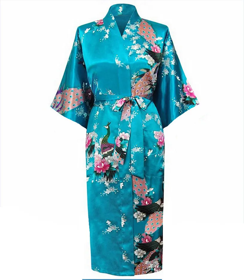Высокая мода Золотой китайский женский шелковый халат из вискозы кимоно банное платье Ночная рубашка размер S M L XL XXL XXXL Pijama Mujer Zhs01G - Цвет: Lake Blue