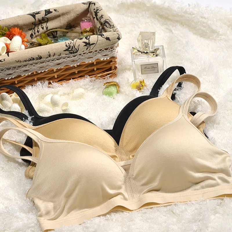 

100% Silk Knit No Rims Bra Summer Thin Adjustable Shoulder Strap Vest Type silk Bra Underwear To Sleep