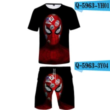 Мужская одежда 2019 Летние мужские комплекты Футболка и шорты Spiderman Печатный О-Образным вырезом
