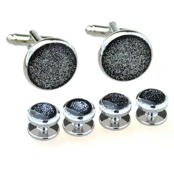 

5sets/lot Tuxedo Cufflinks Collar Studs 6pcs Set Enamel Grey Dust Cuff Links Buttons Set Men's Jewelry Wholesale