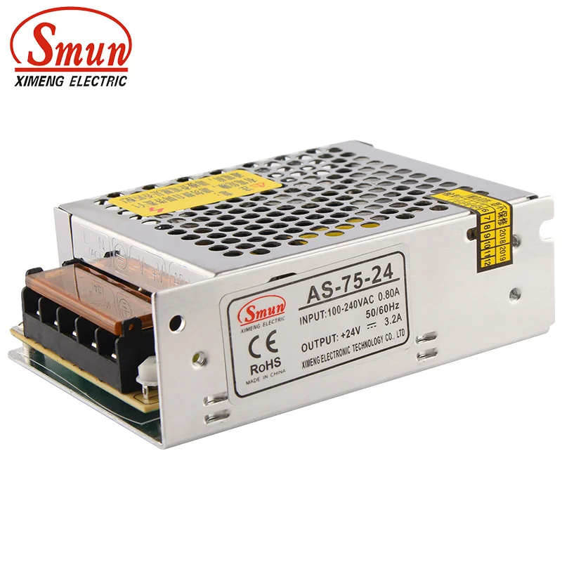 

AS-75-24 75W 24V 3A Mini Size Single Output Switching Power Supply with CE ROHS 2 Year Warranty
