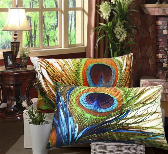 Buy Elegant Peacock Feather Cushion Covers 3D Effect