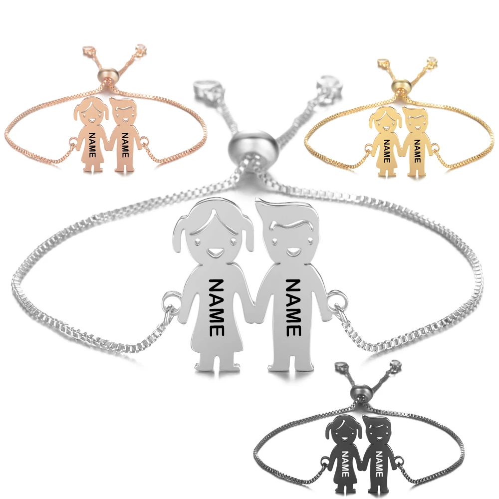 Настраиваемые регулируемые браслеты для маленьких мальчиков и девочек, браслет из нержавеющей стали с гравировкой имени, дата для детей, день рождения, семейные подарки SL-128