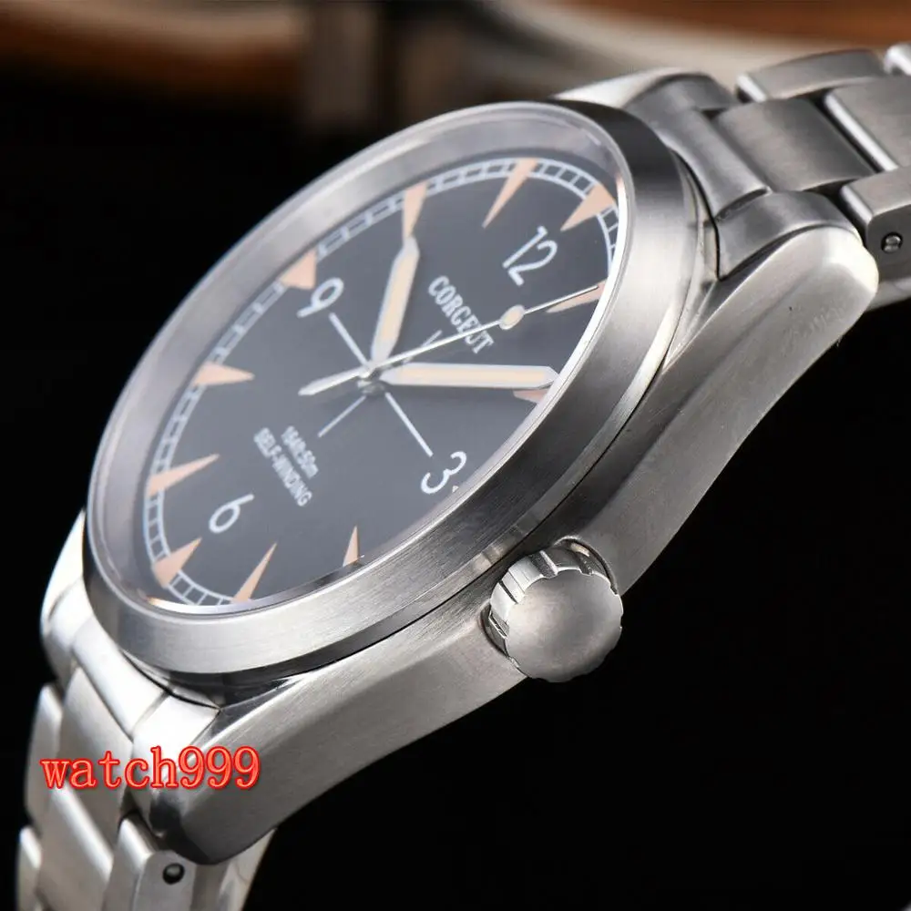 Corgeut 41 мм синий циферблат светящиеся Роскошные автоматические мужские часы стальной ремешок 5ATM водонепроницаемые мужские механические часы