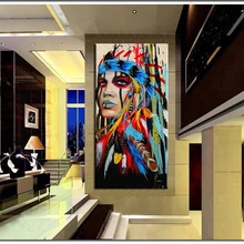 Watercolor Portrait Canvas Art Wall Pictures For Living Room Indian Woman Feathered Pride Painting Home Decor Printed Frameless