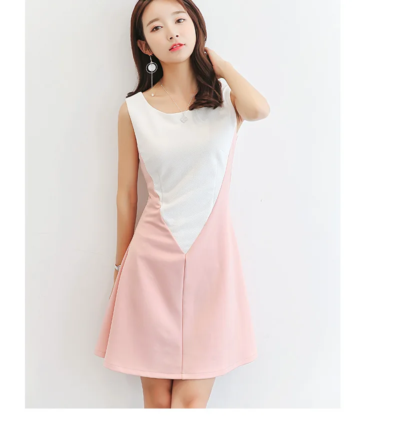 В Корейском стиле розовое платье женская одежда симпатичное детское платье без рукавов платье В лоскутном стиле летние 0-образным вырезом модное Платье облегающее платье Vestidos