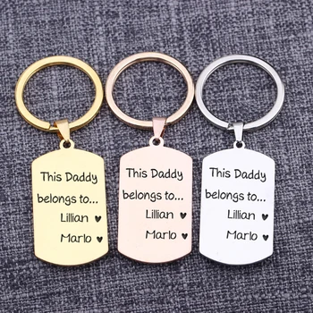 

This Dad Belongs To Child Names Engraved Custom Keychain Fathers Day Gift Dog Tag Jewelry Pendants Family Keepsake Bag Charms