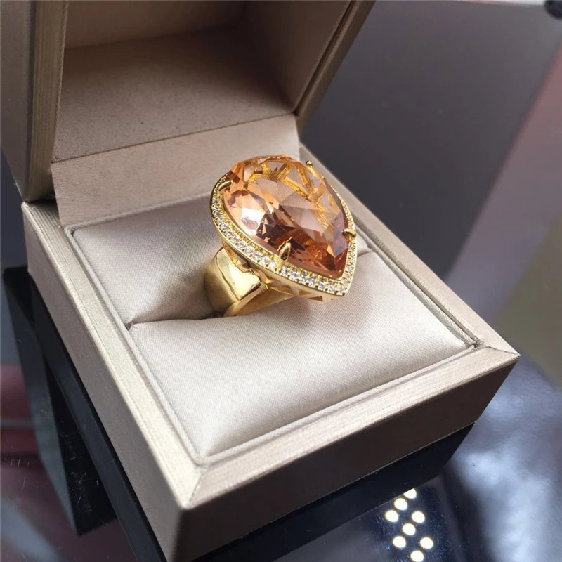 Luxury Female Big Crystal Zircon Stone Ring Gold Color Promise Engagement Wedding Rings For Women Jewelry Gifts anillos mujer Q4