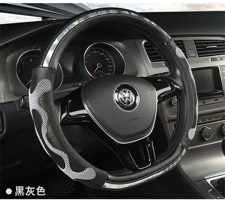 KKYSYELVA D Shape Leather Car Steering Wheel Cover Four Seasons Steering Wheel Hubs ForInterior Accessories