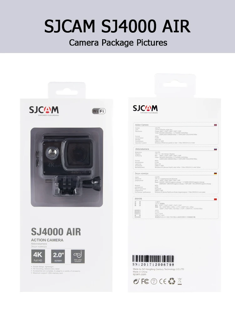 SJCAM SJ4000 AIR экшн-камера Full HD Allwinner 4K@ 30fps wifi 2," экран Водонепроницаемая подводная камера Спортивная DV Cam