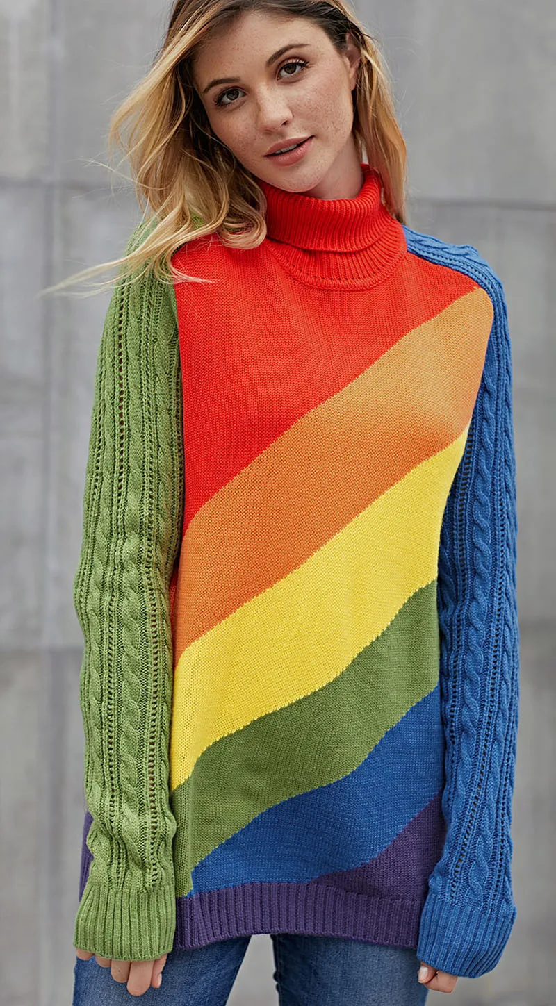 Asymmetric-Cable-Knit-Sleeve-Rainbow-Striped-Sweater-LC27989-22-3