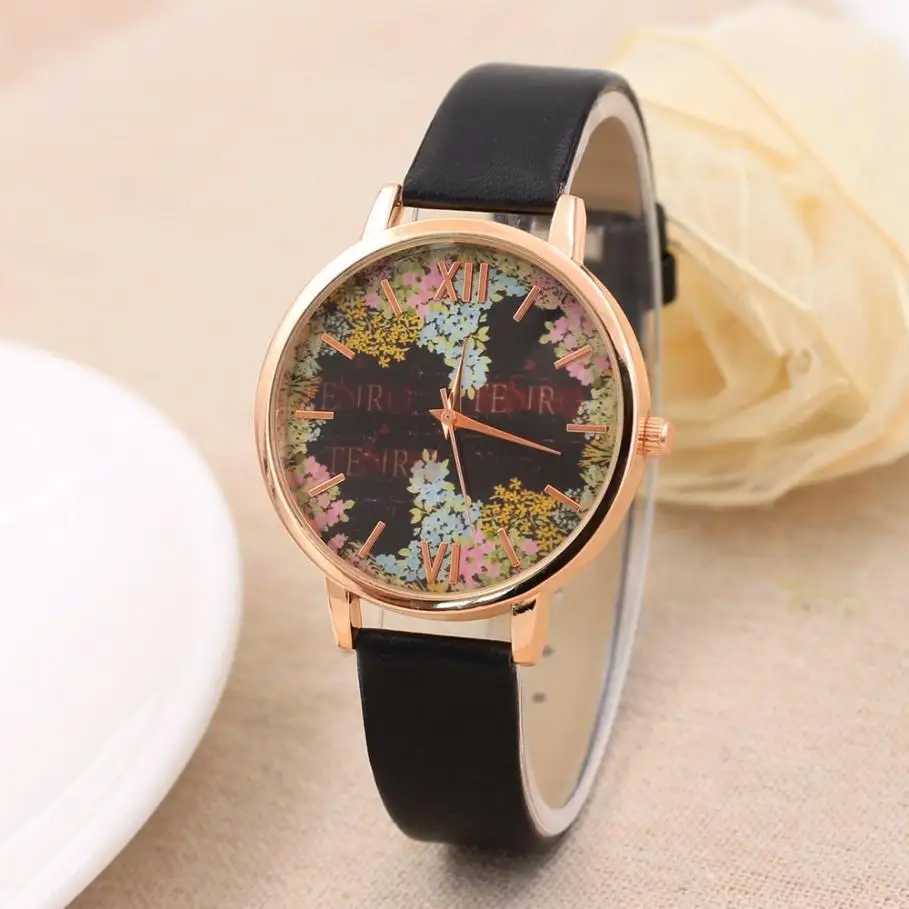 2017 простой дизайн модные женские часы модные Цвет дамы часы ремешок цифровой циферблат кожаный ремешок аналоговые кварцевые наручные часы